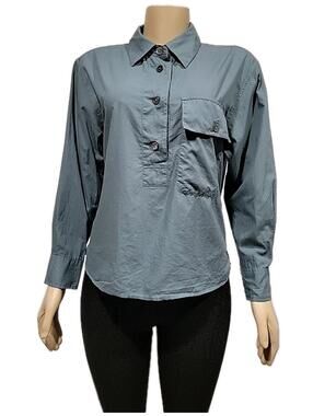 MARGARET HOWELL Women's Top Size 1 Pocket Shirt Blue Cotton Pullover #C